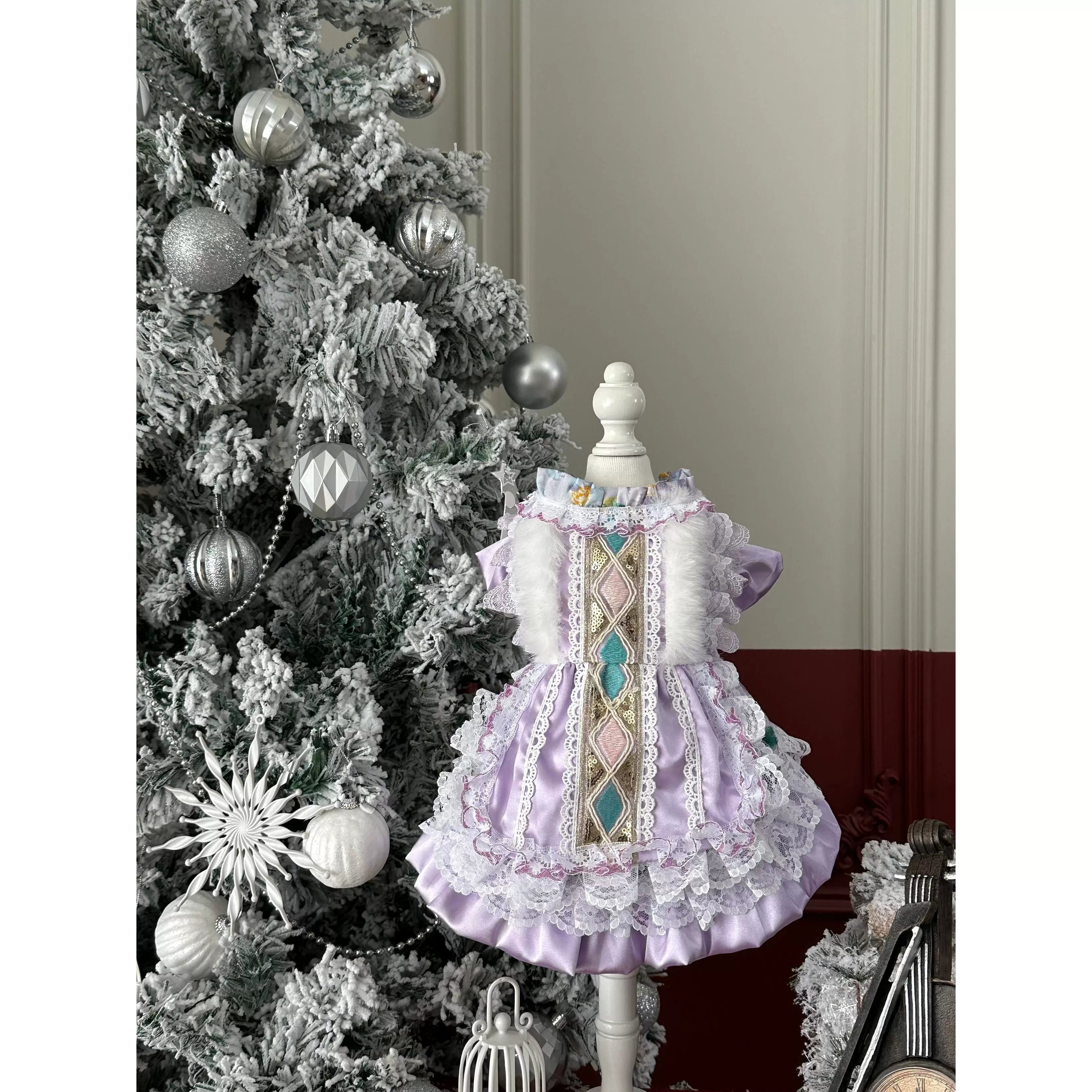 Purple Lace Satin Cat Dress, Small Dog Dress