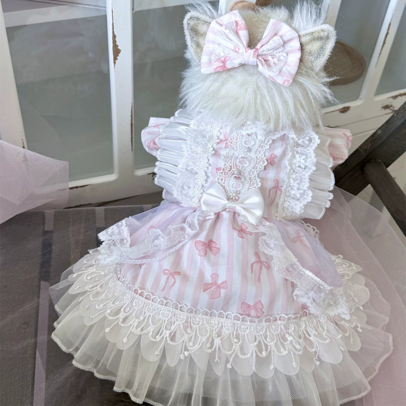 Striped Bow Cat Dress, Cute Small Dog Outfit