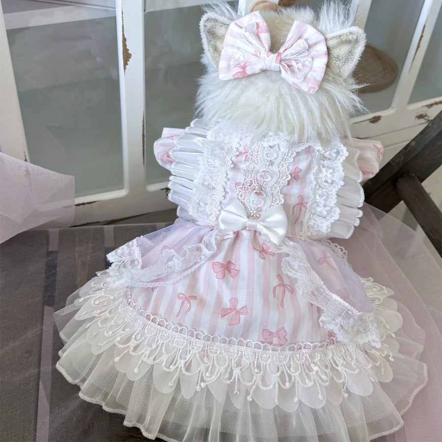 Striped Bow Cat Dress, Cute Small Dog Outfit