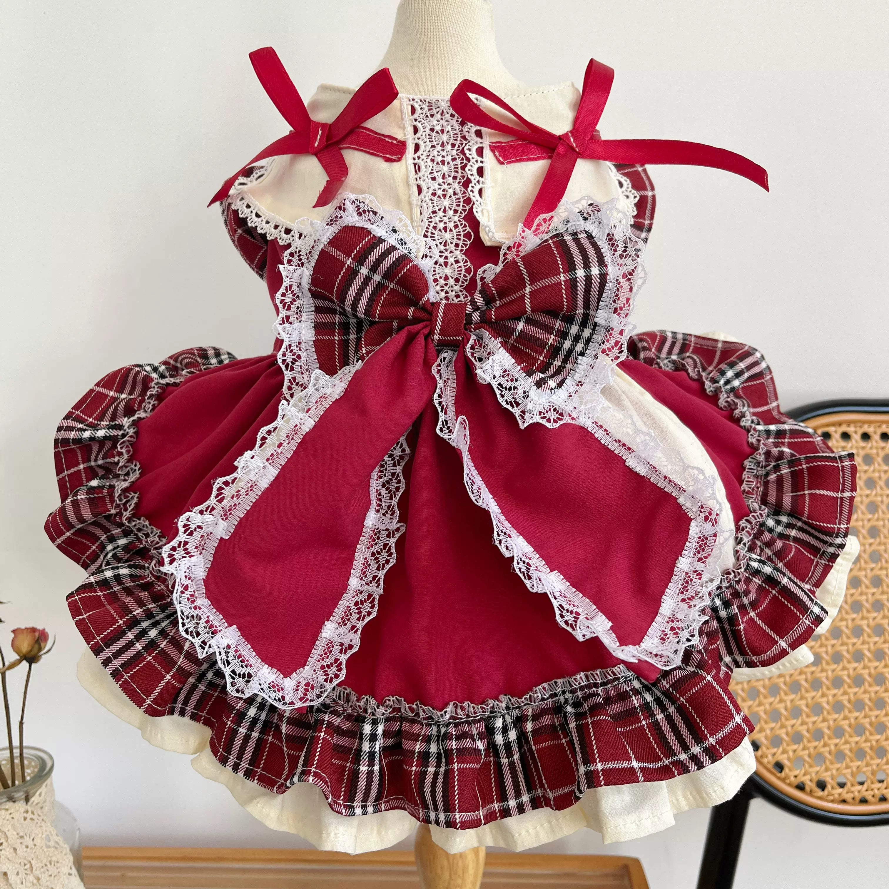 Plaid Bow Lolita Cat Princess Dress, Dog Clothes for Small Dogs