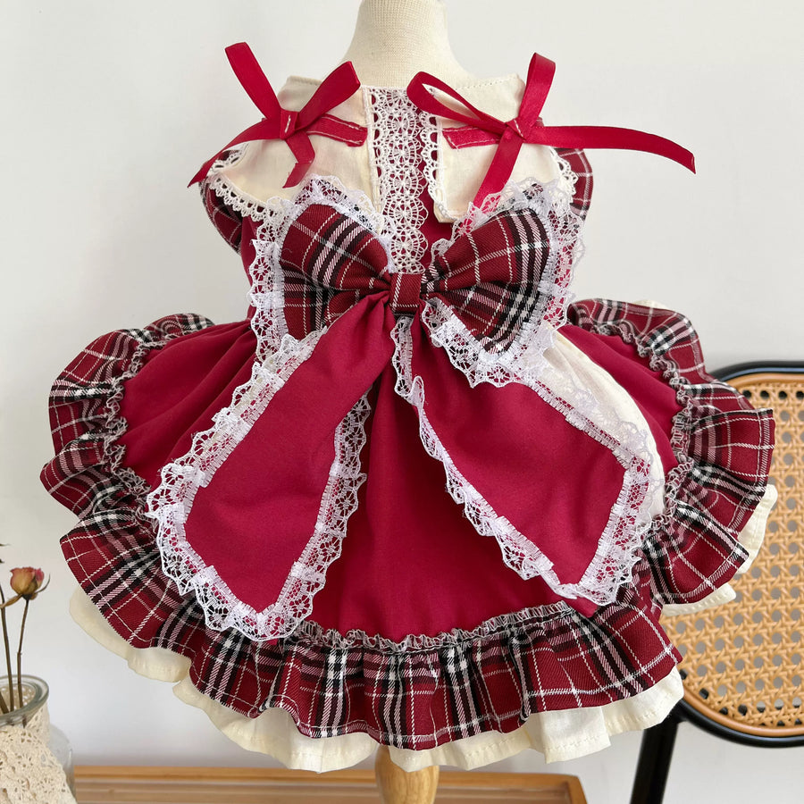 Plaid Bow Lolita Cat Princess Dress, Dog Clothes for Small Dogs