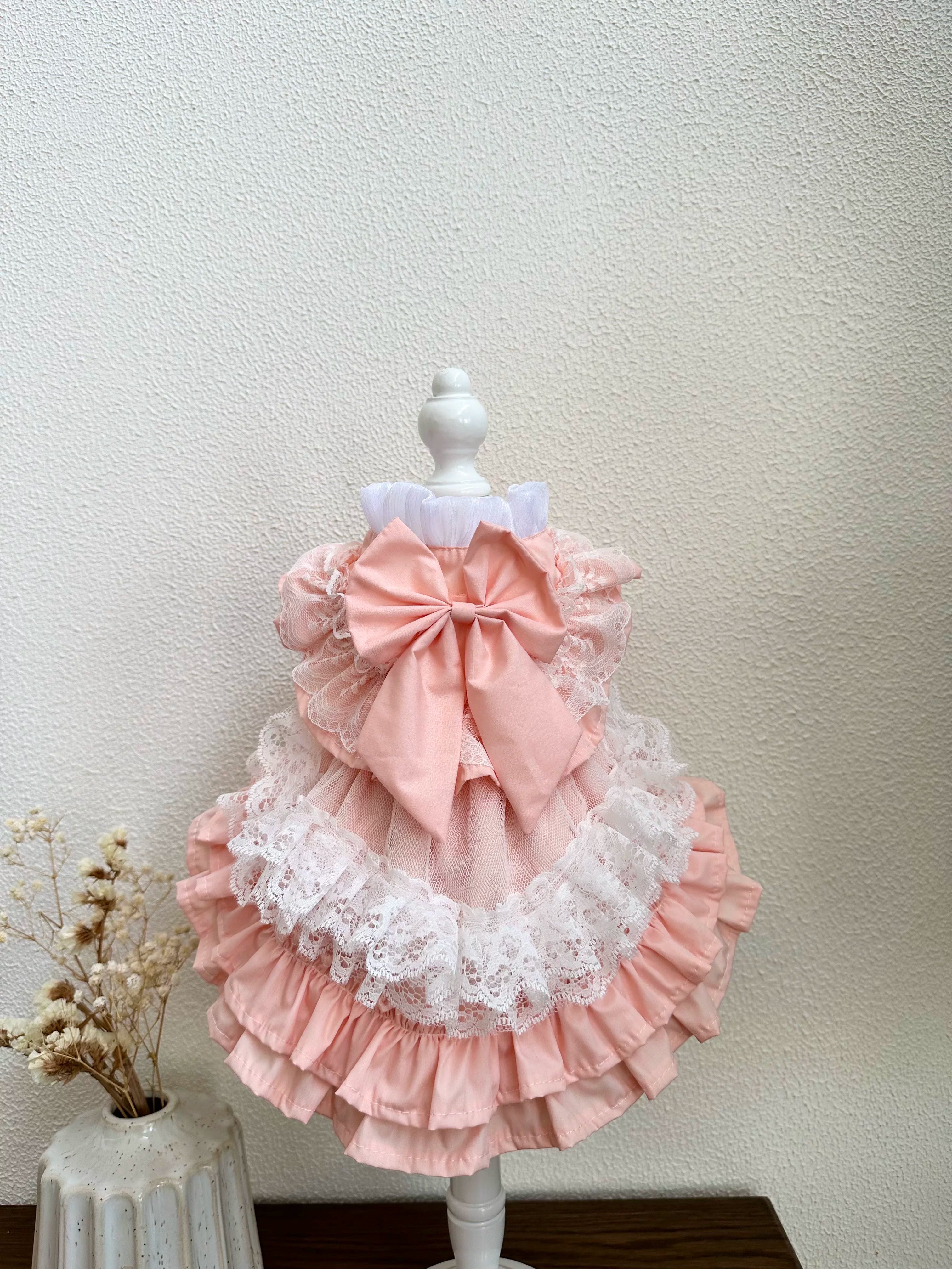 Pink Lace Lolita Cat Princess Dress, Dog Clothes for Small Dogs