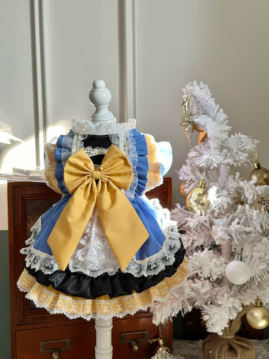 Rontop Yellow Blue Lace Pet Dress for Cats and Small Dogs