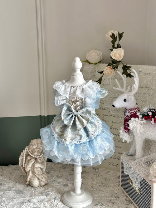 Aqua Satin Lolita Cat Dress, Princess Pet Outfit