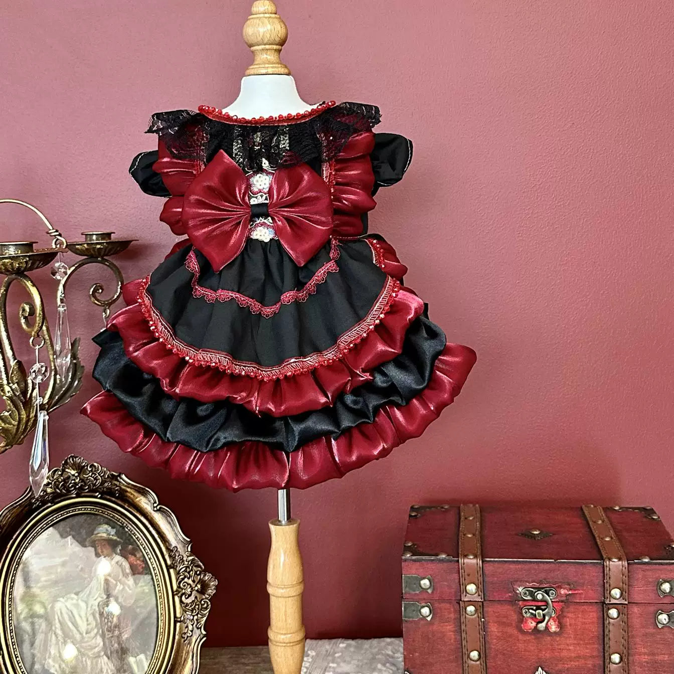 Red Black Starlight Cat Dress, Small Dog Dress