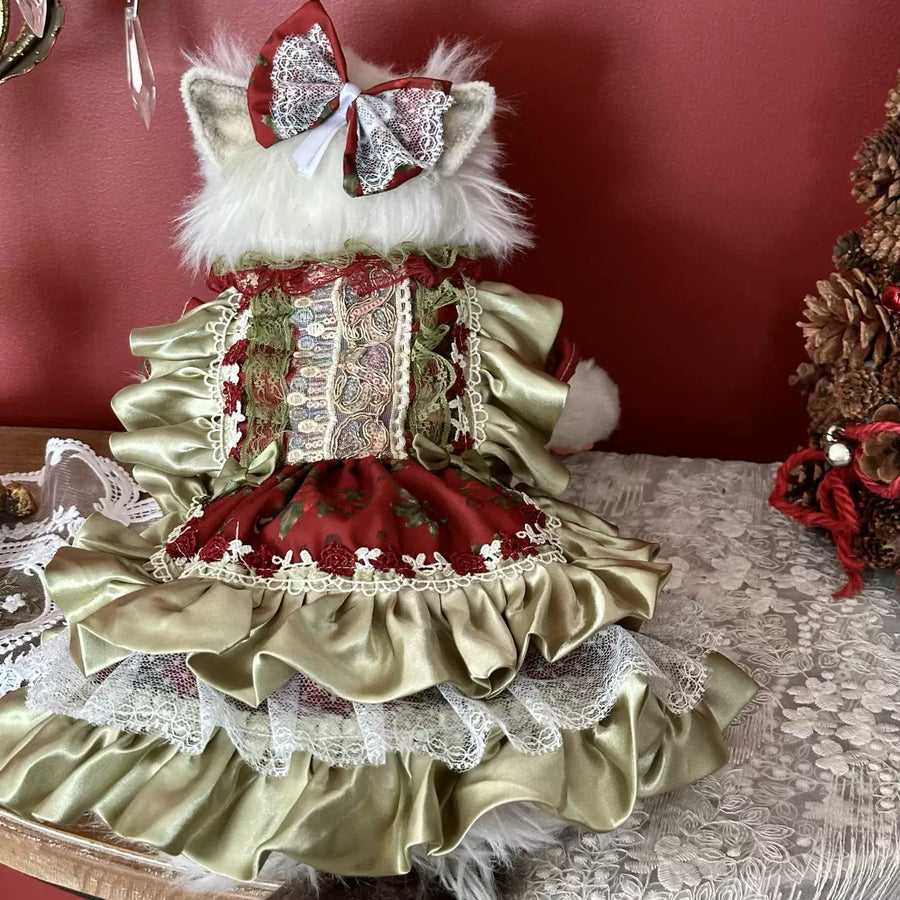 Olive Floral Autumn Cat Clothes, Pet Apparel