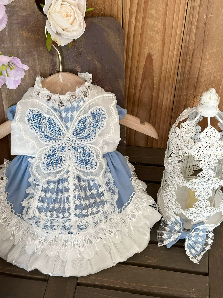 Blue Denim Fairy Cat Princess Dress, Small Dog Outfit