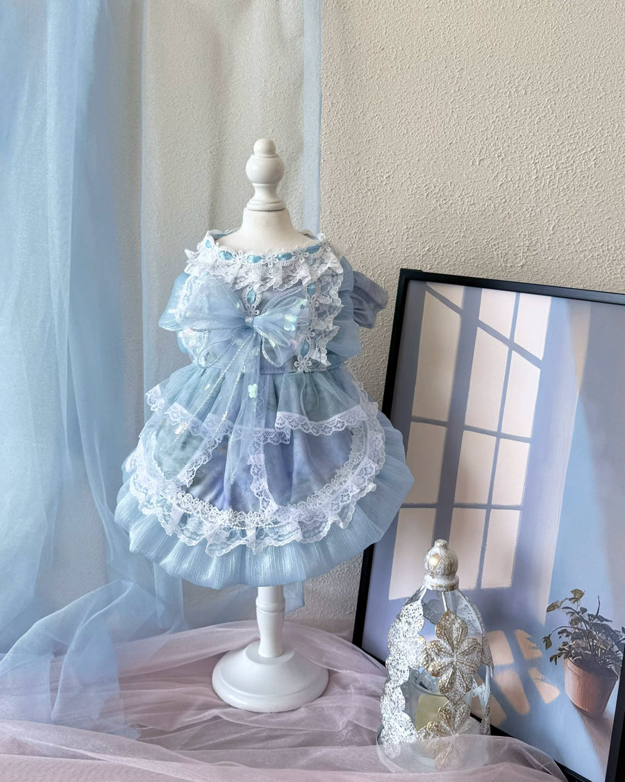 Blue Butterfly Shimmer Pet Dress for Cats and Small Dogs