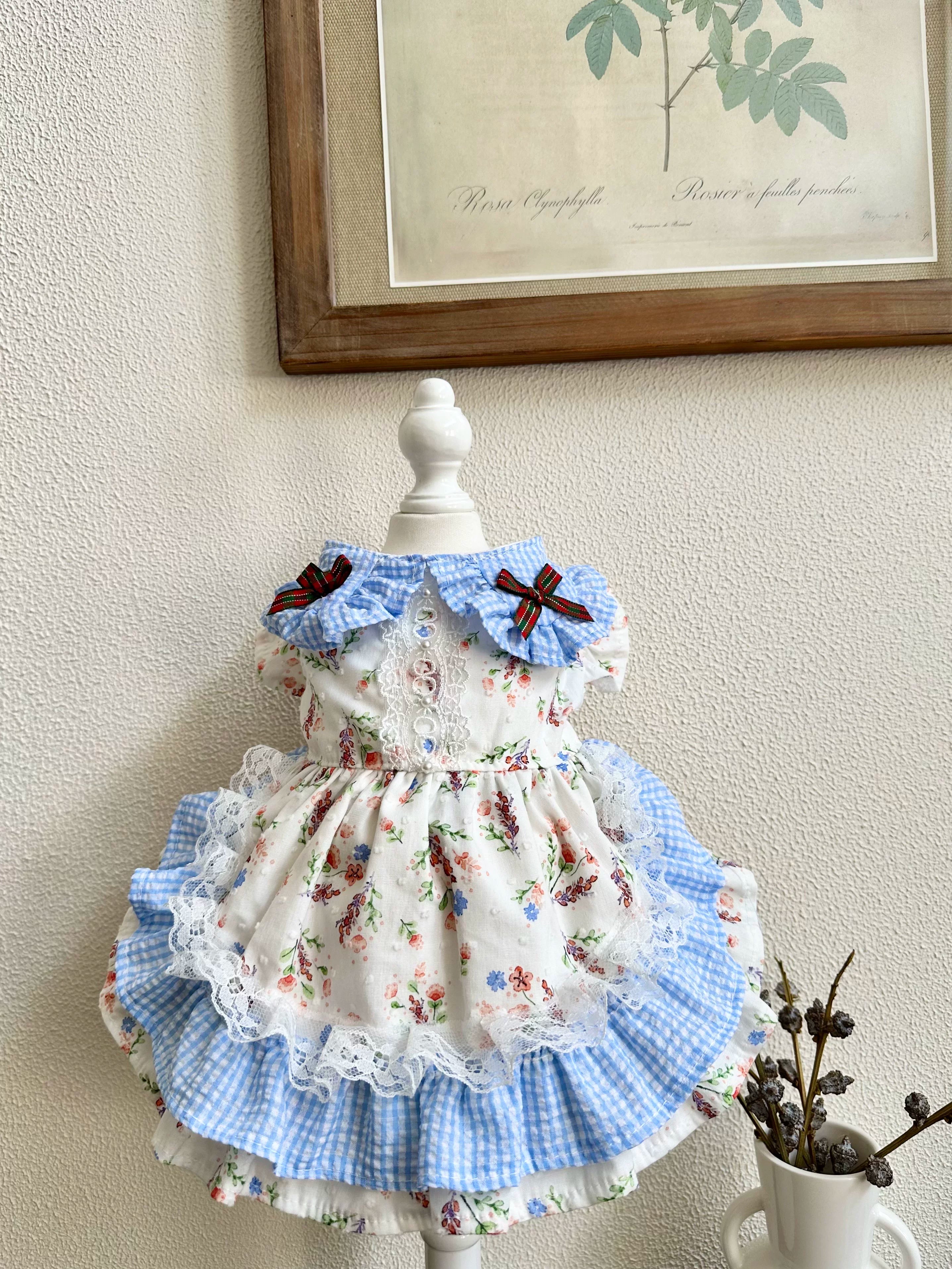 Blue Floral Sweet Pet Dress, Cat Outfit - image 9