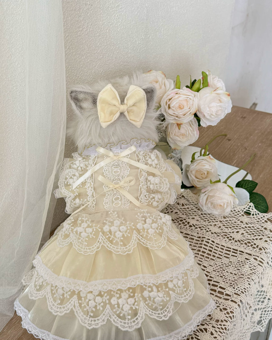 Beige Iridescent Lace Pearl Pet Dress for Cats and Small Dogs - Image 5