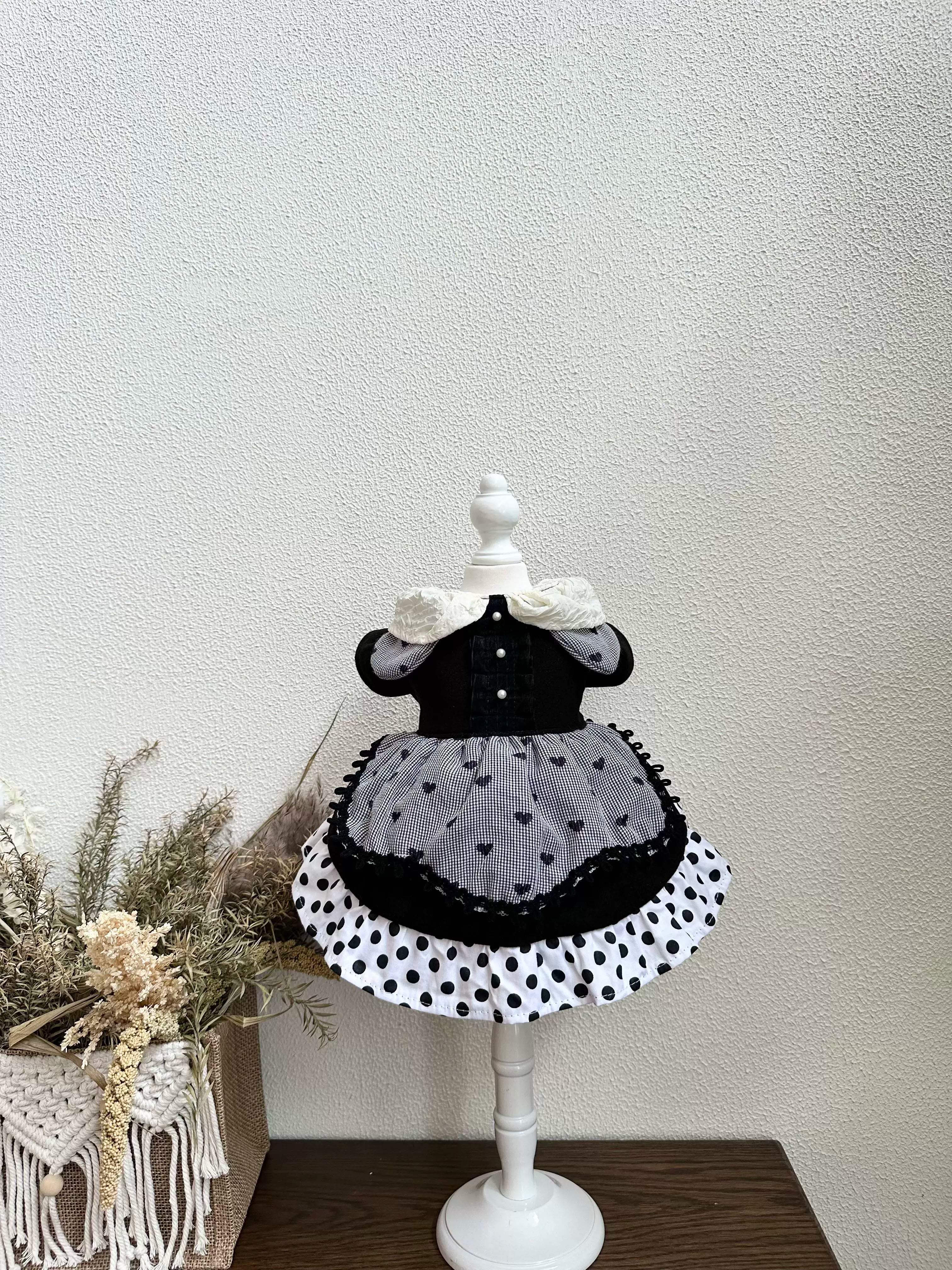 Black Heart Polka Dot Cat Clothes, Dog Clothes for Small Dogs