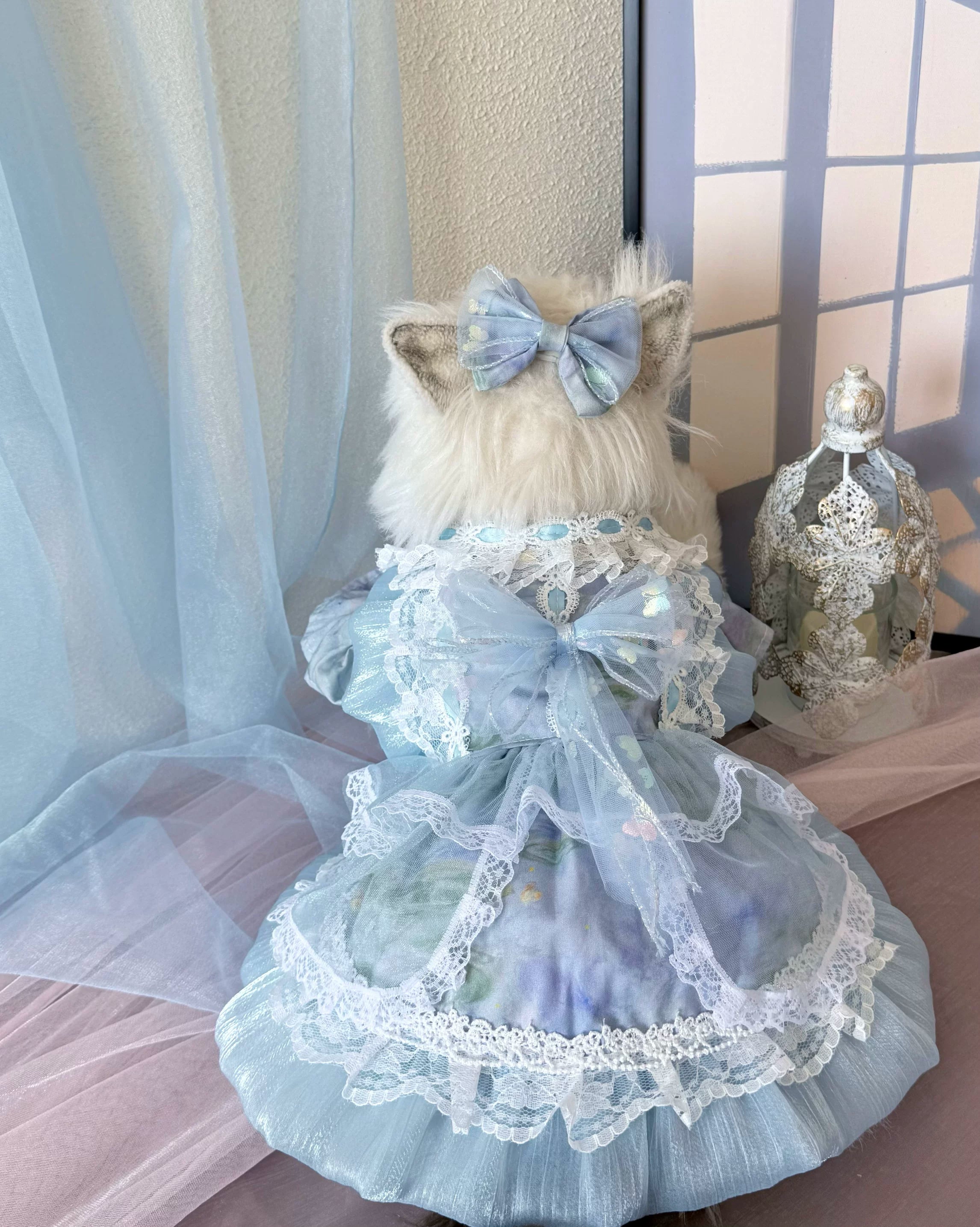 Blue Butterfly Shimmer Pet Dress for Cats and Small Dogs - Image 4
