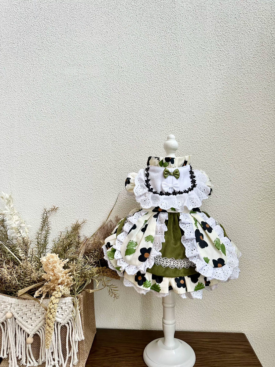 Olive Velvet Flower Cat Clothes, Dog Clothes for Small Dogs