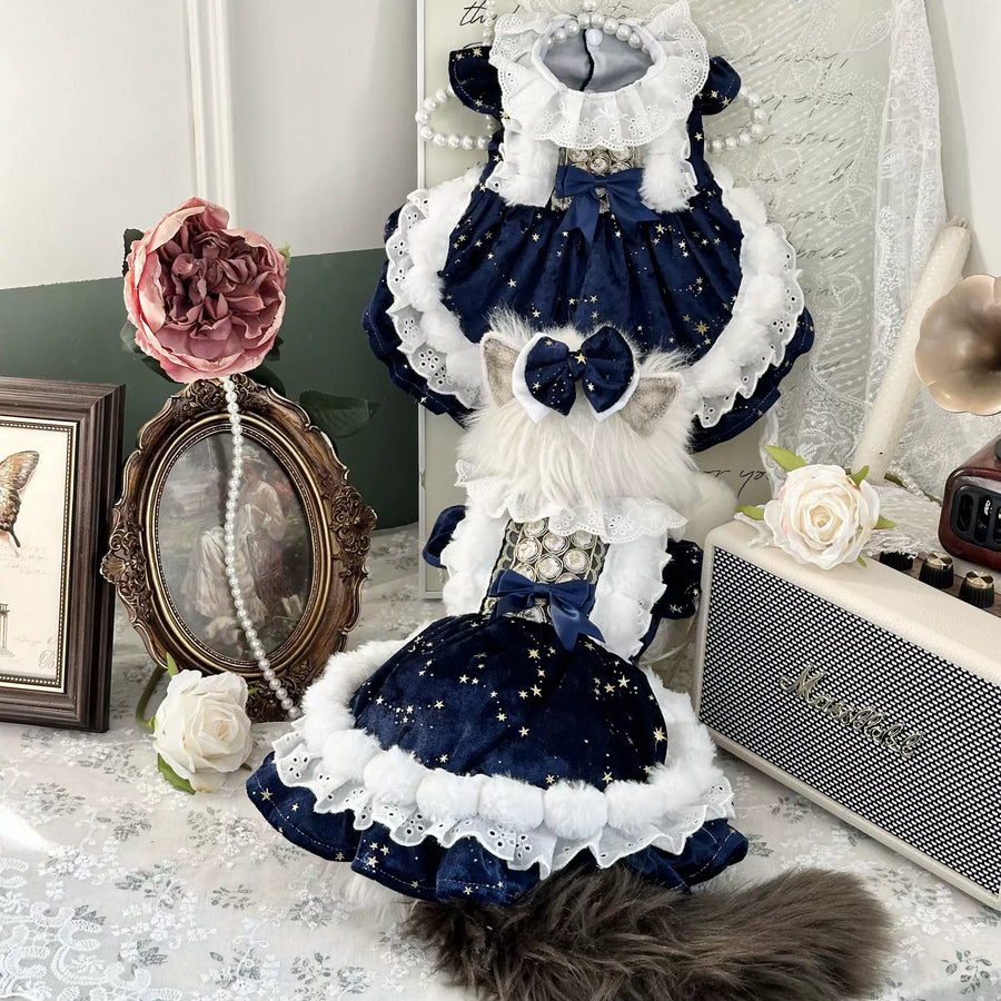 Navy Velvet Cat Apparel, Small Dog Clothes