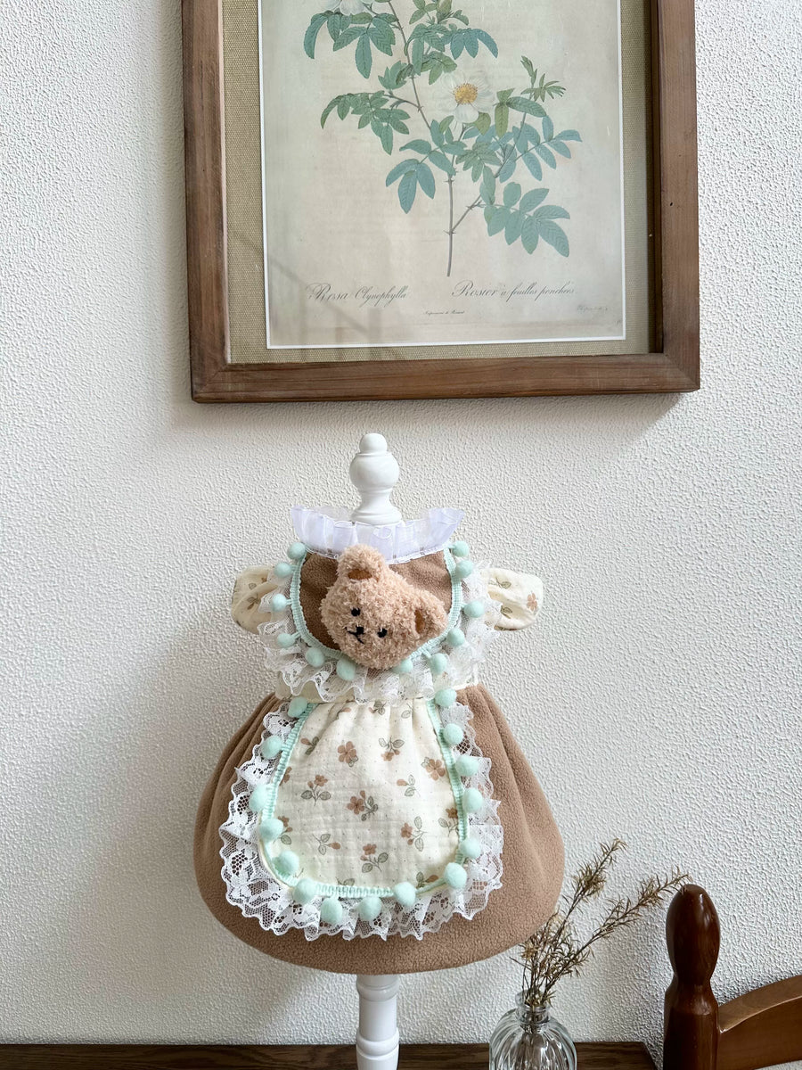 Khaki Bear Fleece Cat Clothes, Cute Dog Clothes Winter Outfit