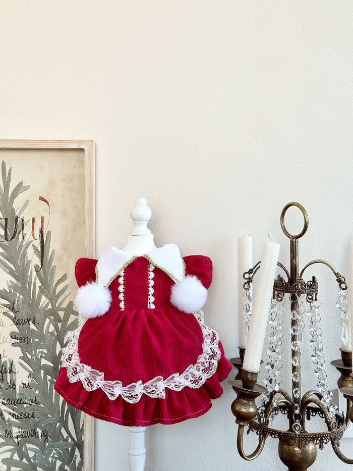 Red Corduroy New Year Cat Birthday Outfit, Dog Birthday Dress - image 1