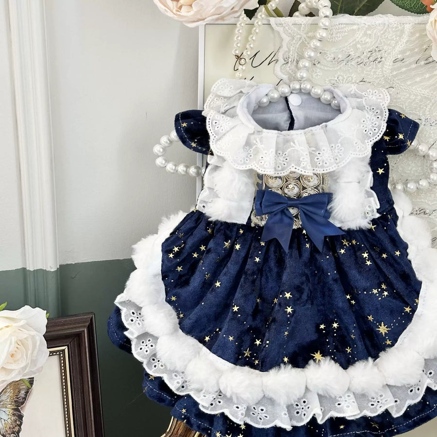 Navy Velvet Cat Apparel, Small Dog Clothes