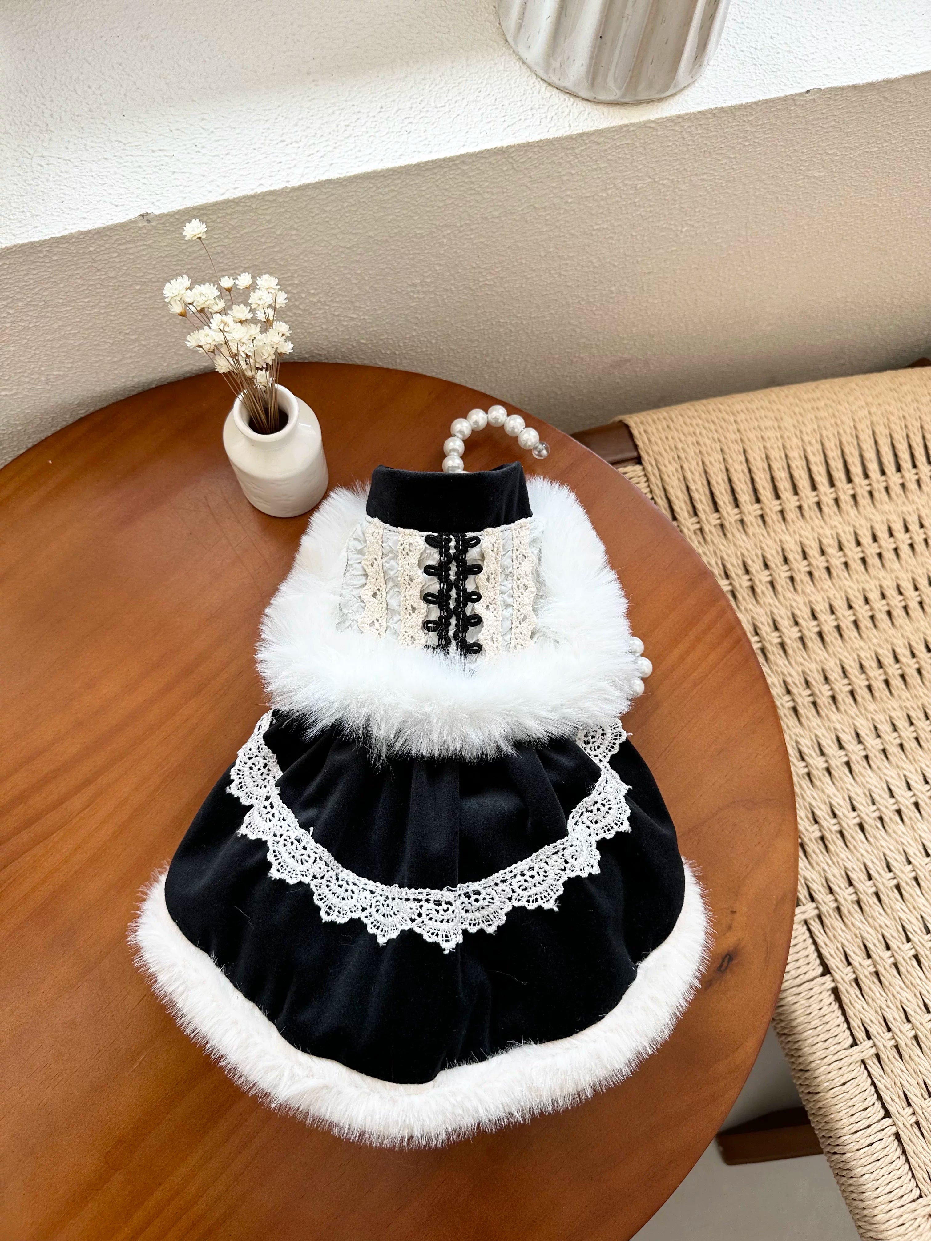 Black Velvet Cat Dress, Cat Winter Clothes Party Outfit
