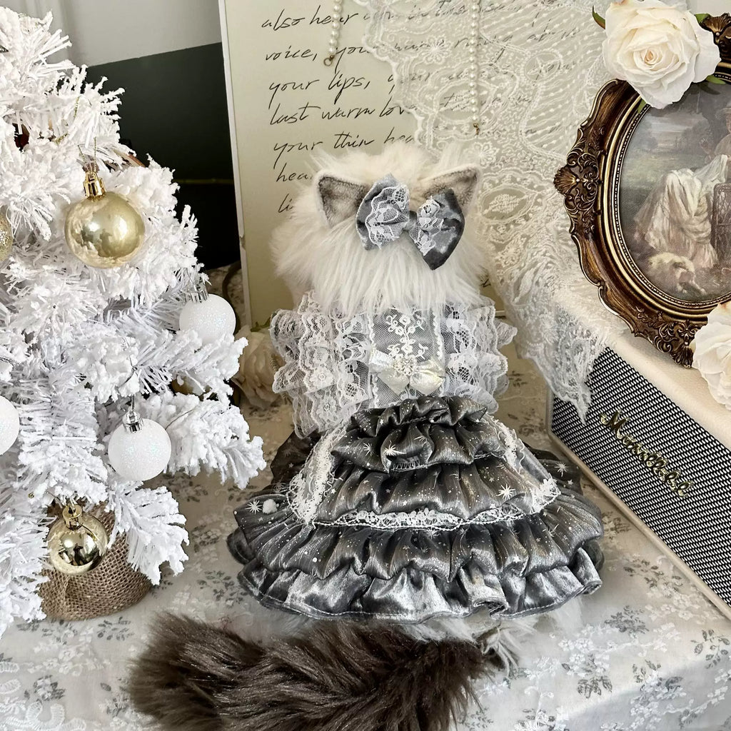 Silver Snowflake Party Pet Dress for Cats and Small Dogs