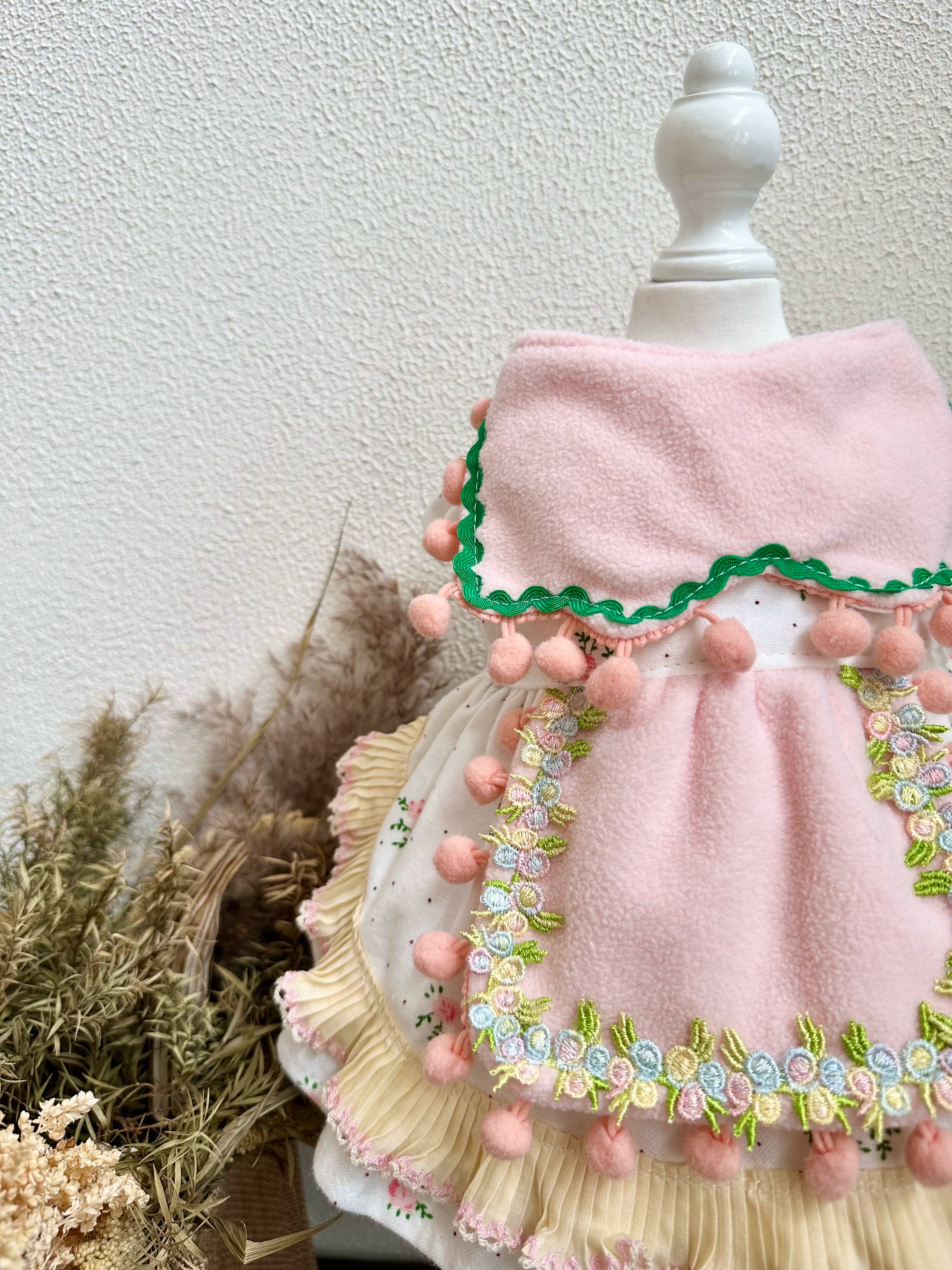 Pink Fleece Pom Pom Cat Winter Clothes, Dog Clothes for Small Dogs