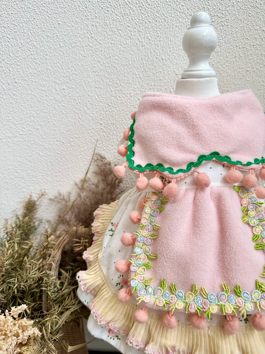 Pink Fleece Pom Pom Cat Winter Clothes, Dog Clothes for Small Dogs