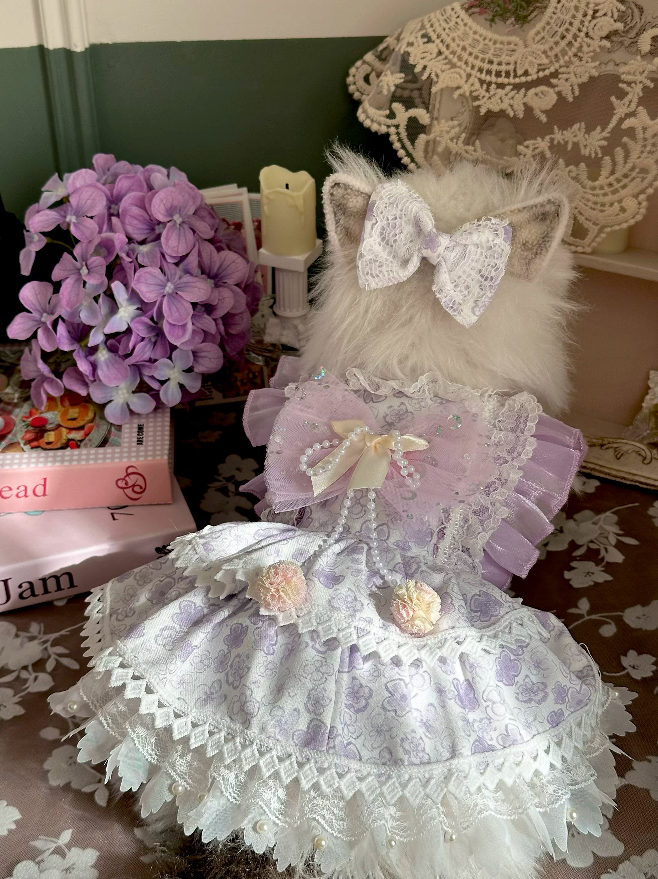 Purple Floral Summer Cat Dress, Small Dog Dress