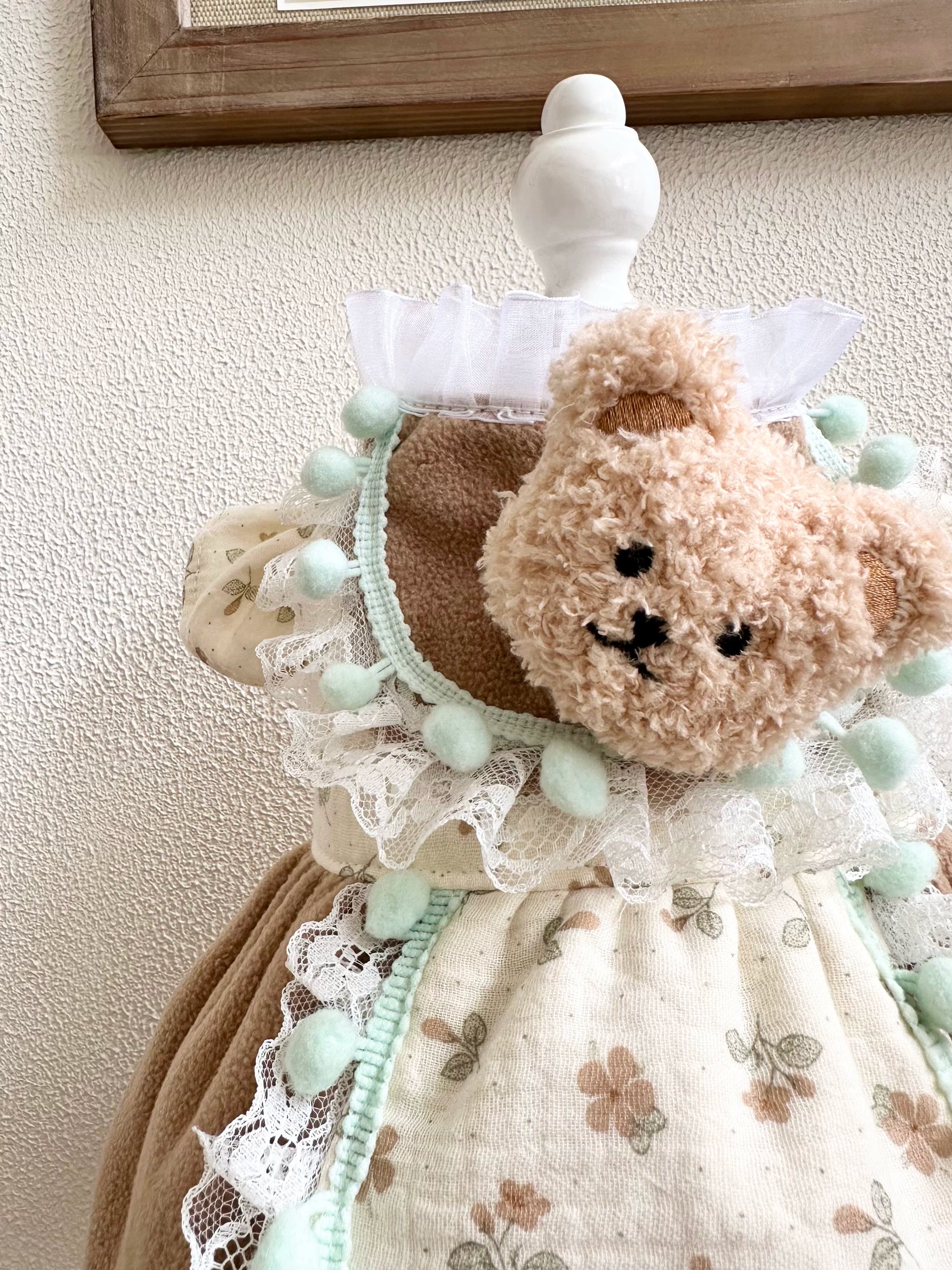 Khaki Bear Fleece Cat Clothes, Cute Dog Clothes Winter Outfit