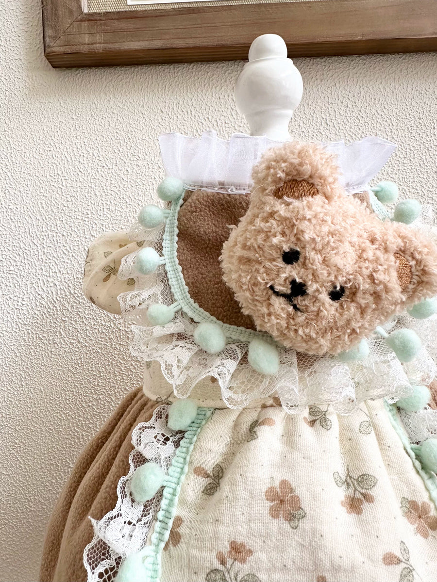 Khaki Bear Fleece Cat Clothes, Cute Dog Clothes Winter Outfit
