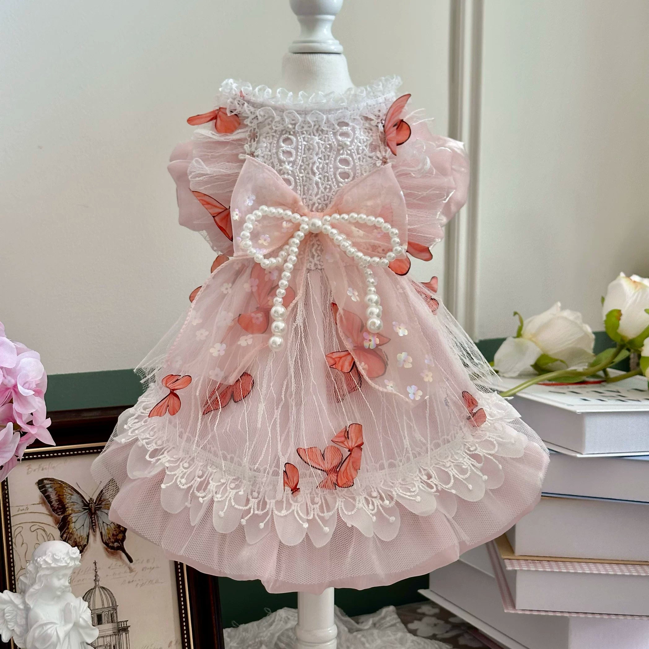Pearl Butterfly Tulle Pet Party Dress for Cats and Small Dogs - Image 2