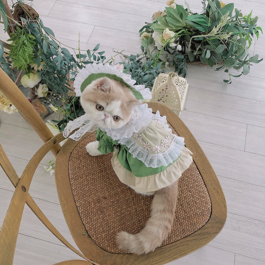 Maid Style Cat Outfit, Clothes for Small Dogs with Hat