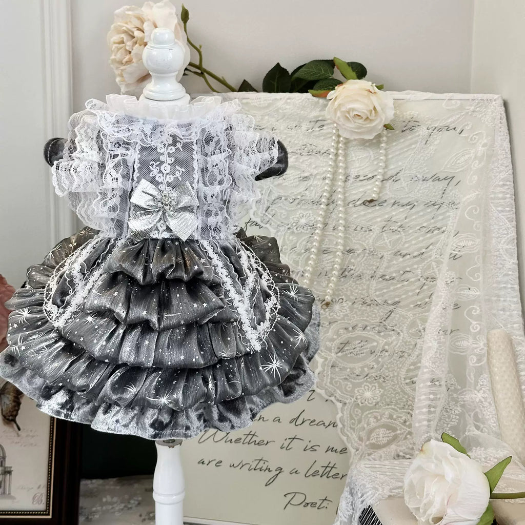 Silver Snowflake Party Pet Dress for Cats and Small Dogs