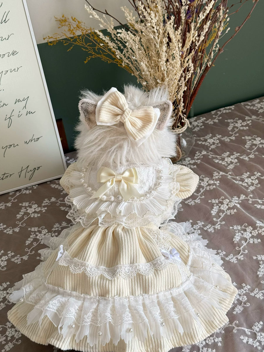 Cream Birthday Cat Dress, Warm Small Dog Clothes