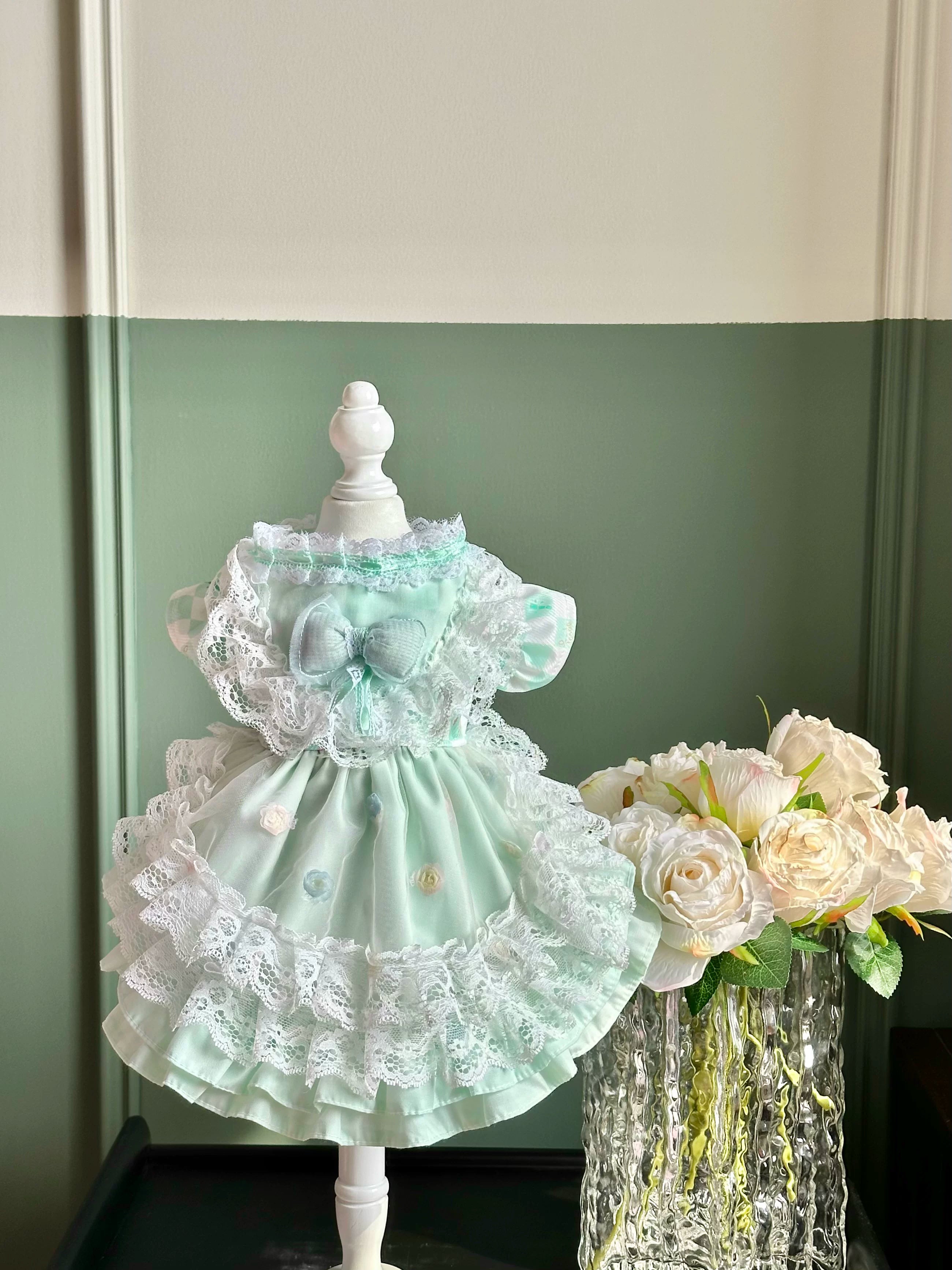 Mint Green Lace Rose Cat Princess Dress, Cat Apparel - image 2
