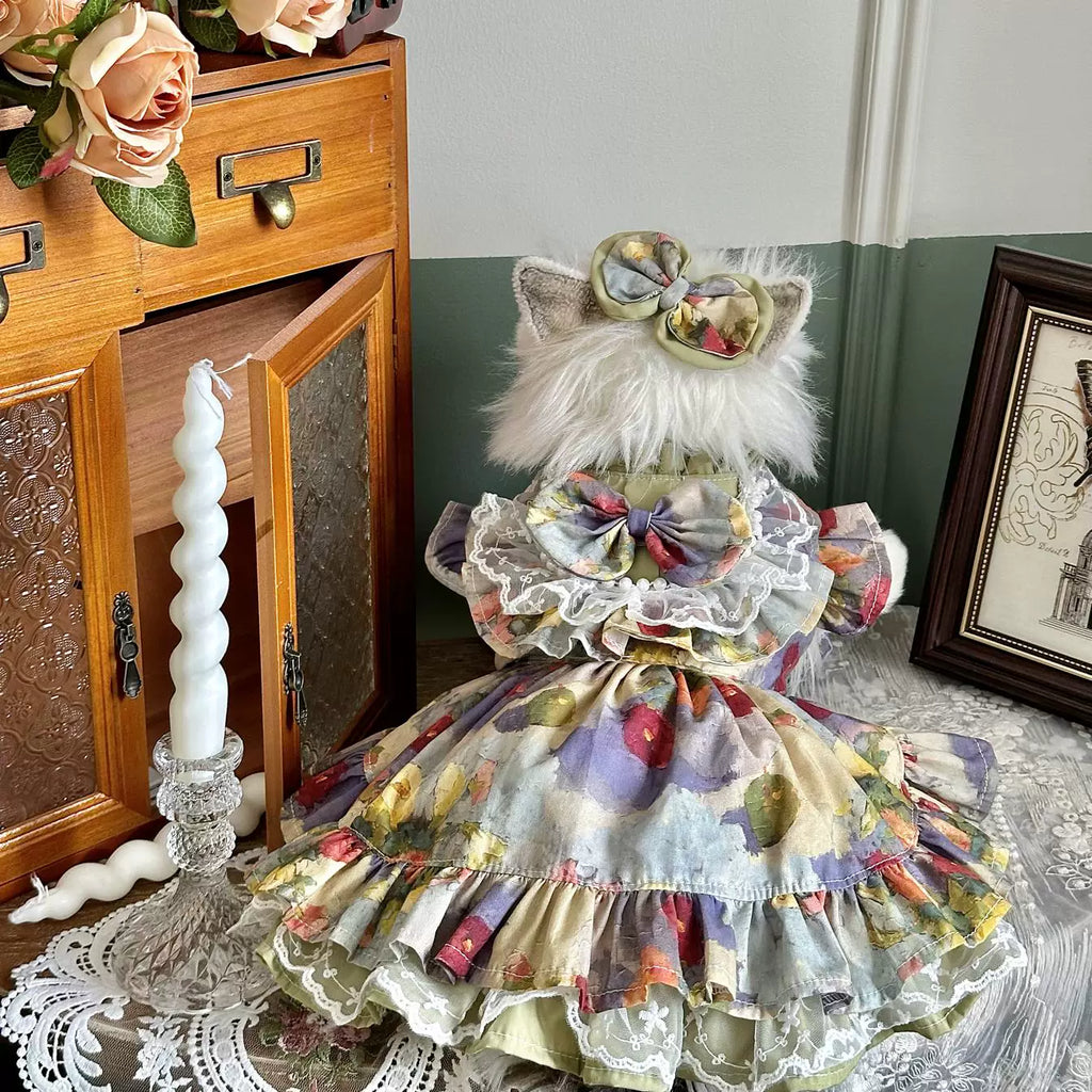 Spring Meadow Picnic Pet Dress with Leash-Friendly Design
