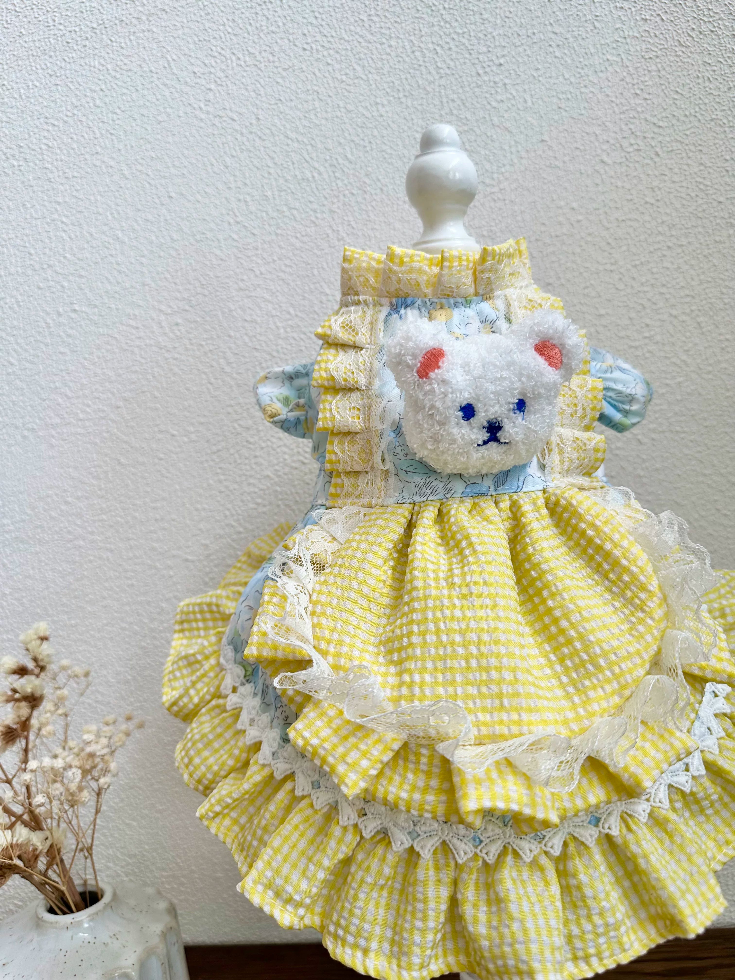 Yellow Bear Cat Dress, Cute Dog Clothes Winter Outfit
