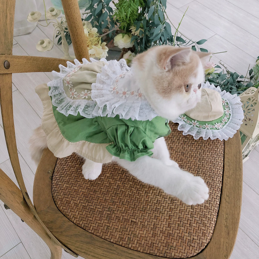 Maid Style Cat Outfit, Clothes for Small Dogs with Hat