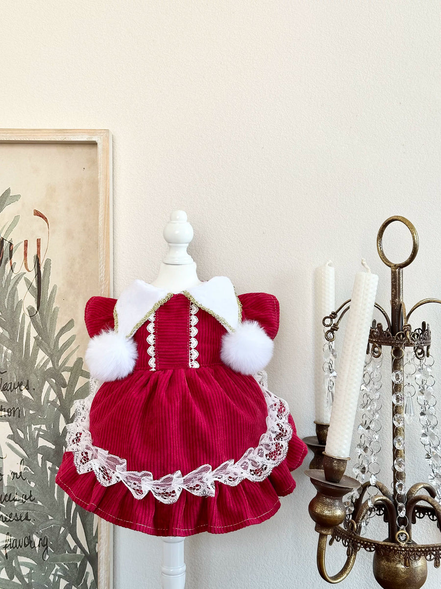 Red Corduroy New Year Cat Birthday Outfit, Dog Birthday Dress - image 12