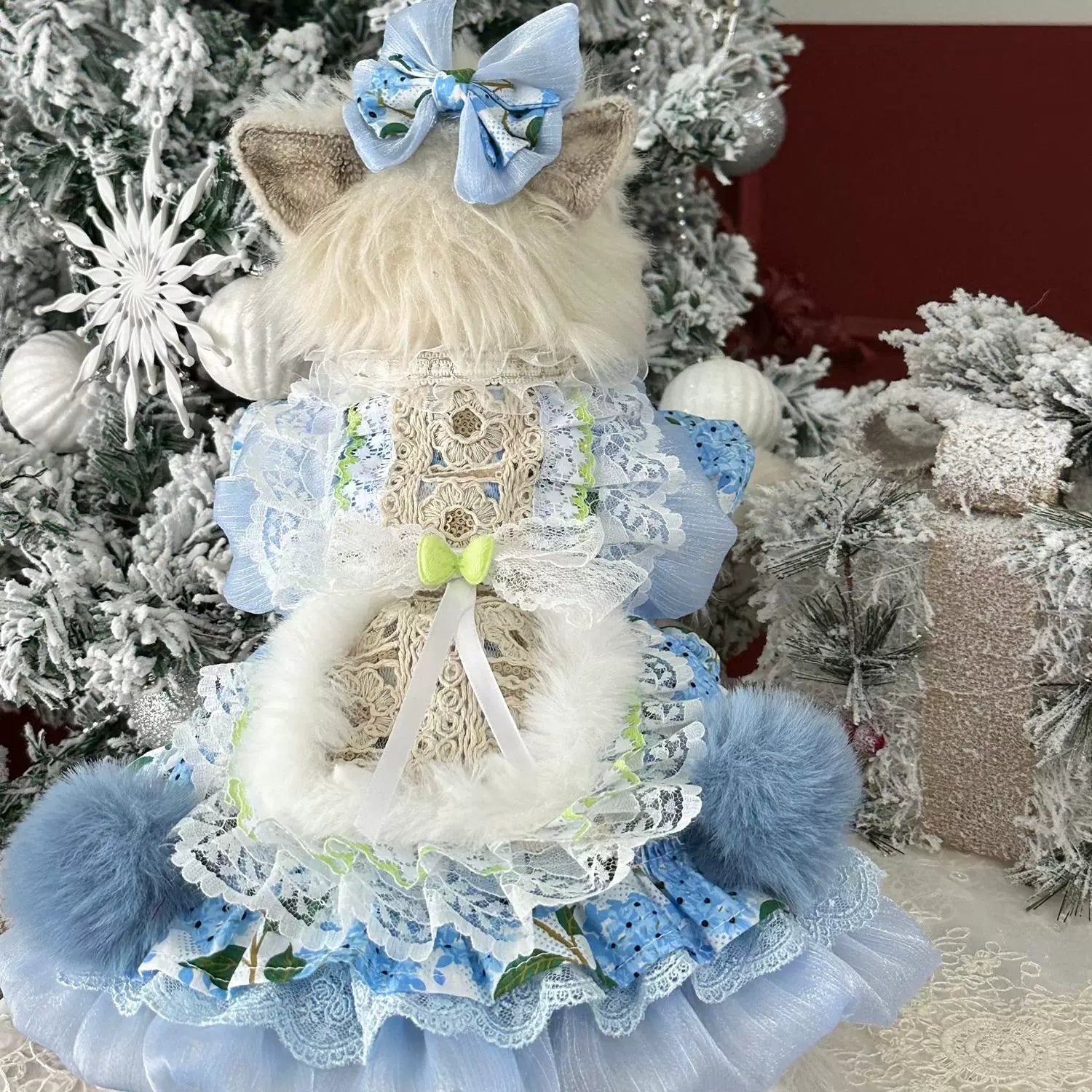 Light Blue Hydrangea Cat Apparel, Pet Clothes