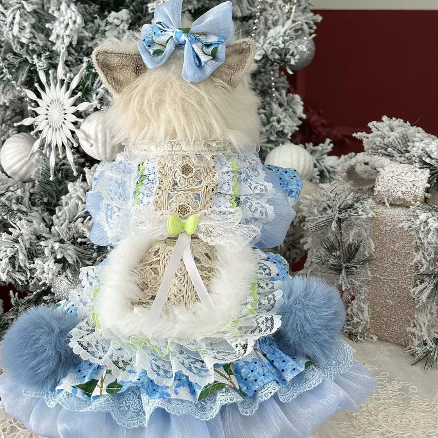 Light Blue Hydrangea Cat Apparel, Pet Clothes