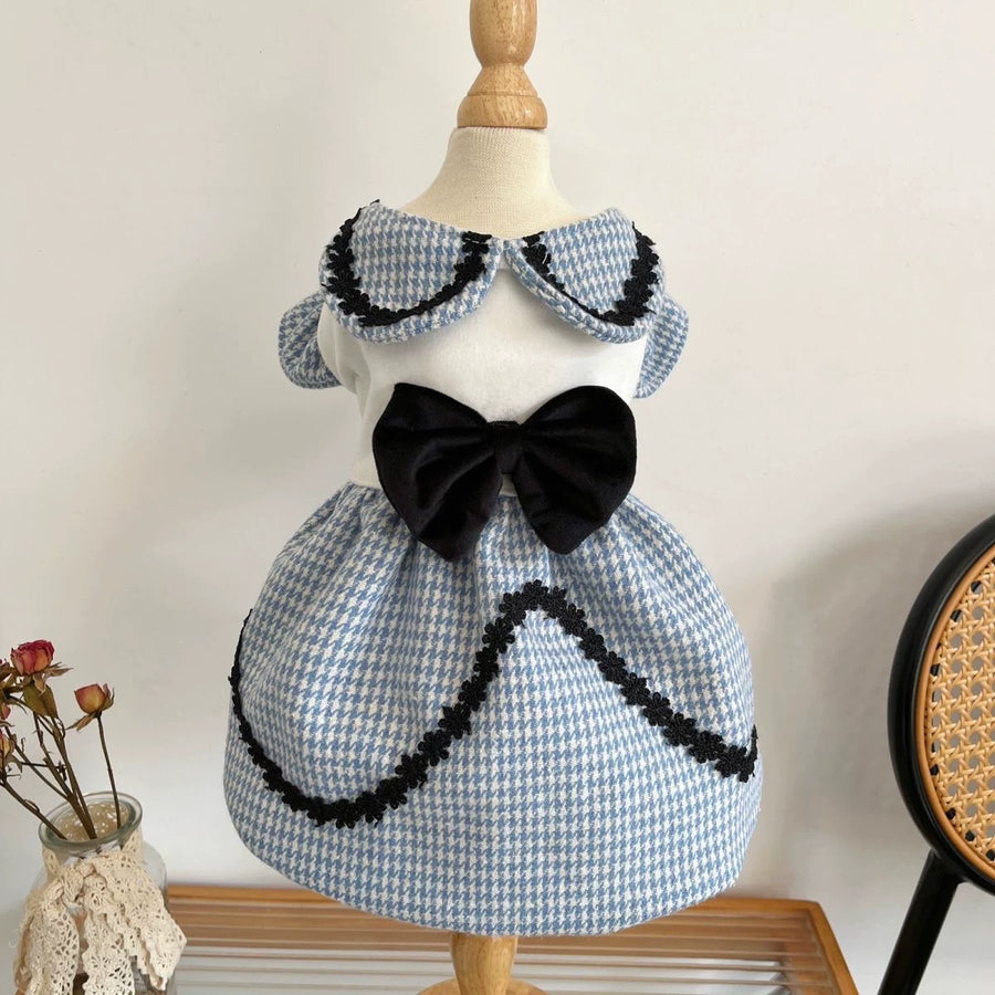 Blue White Bow Cat Dress, Clothes for Small Dogs Outfit