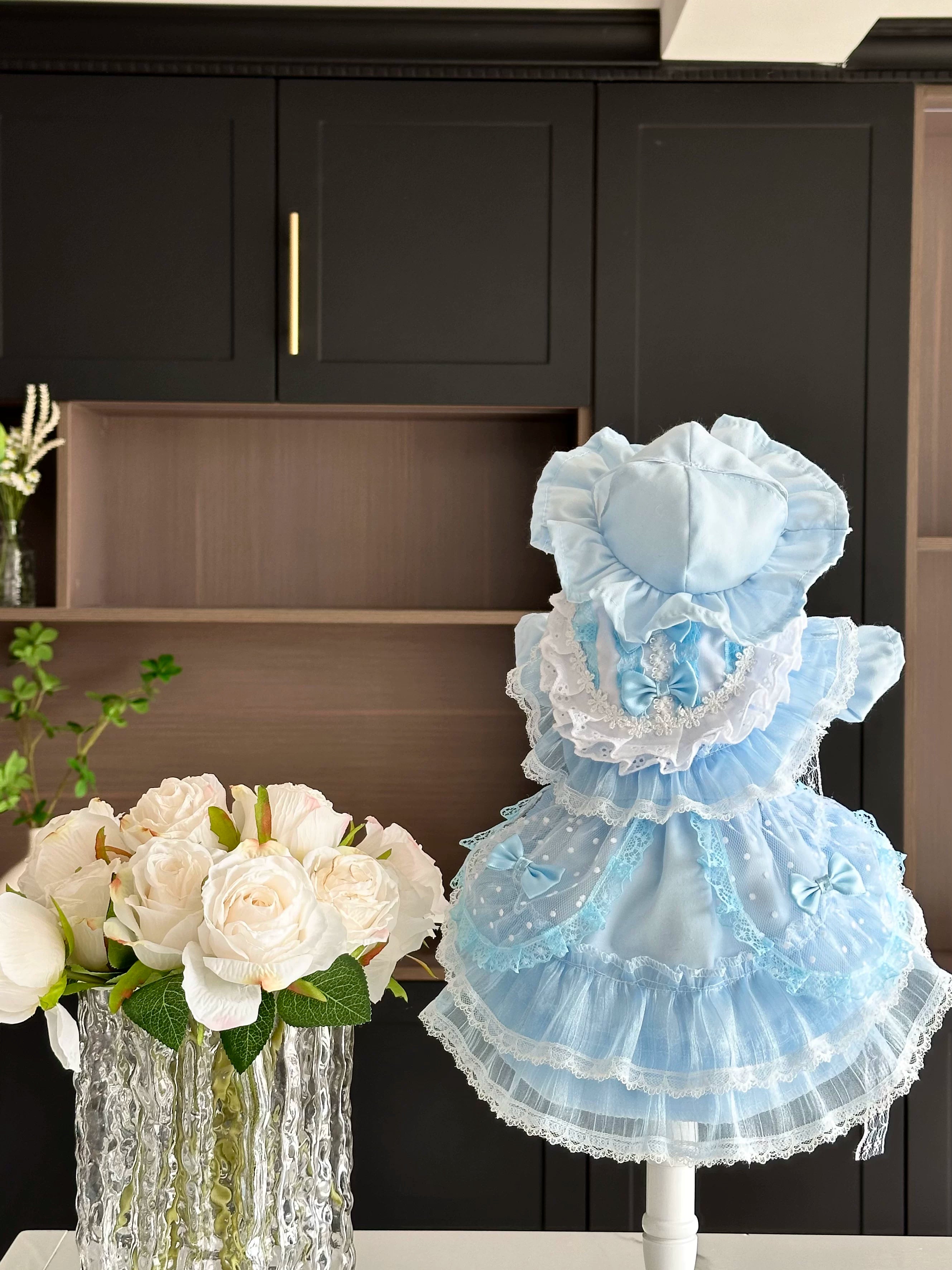 Fresh Blue Gauze Pet Dress for Small Dogs and Cats