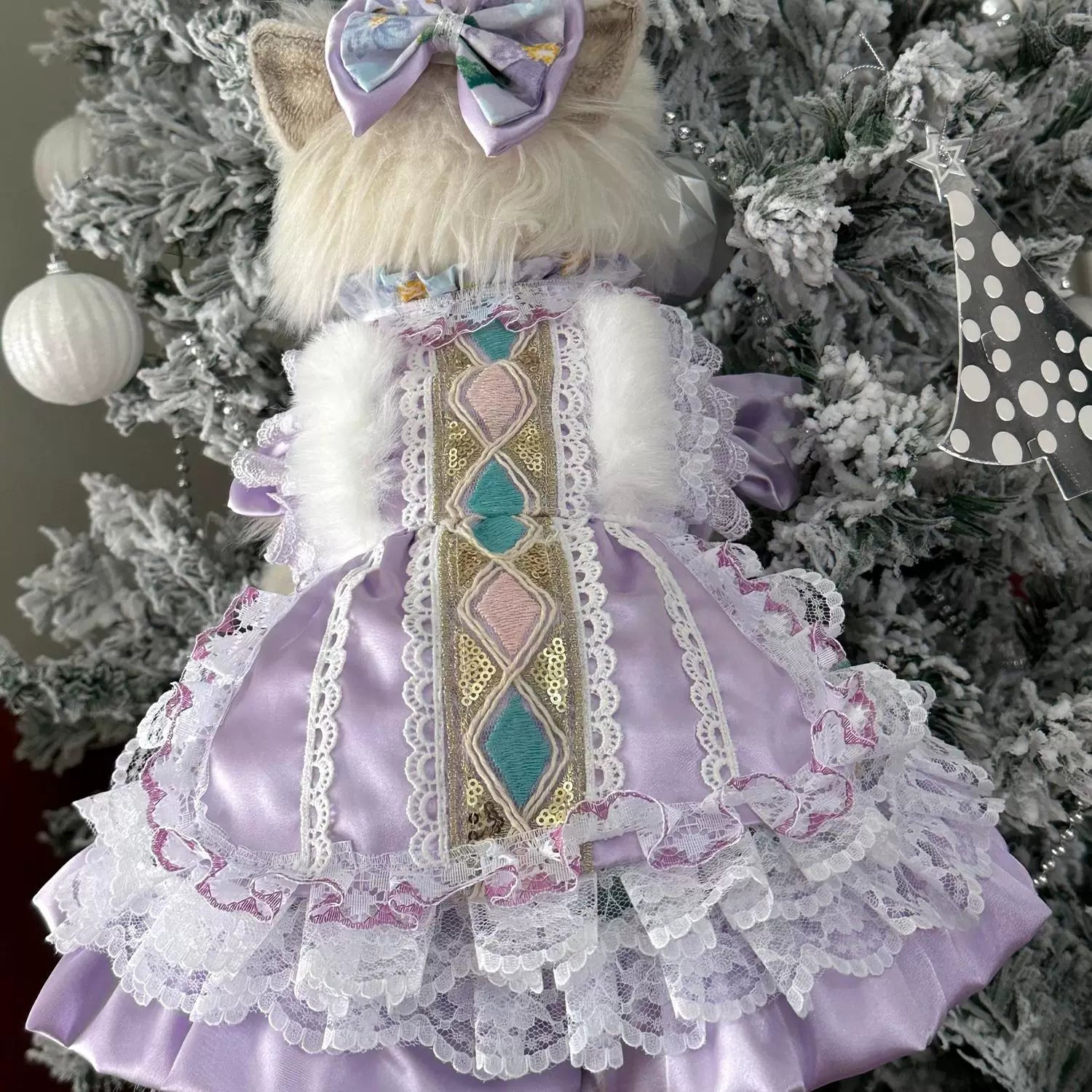 Purple Lace Satin Cat Dress, Small Dog Dress