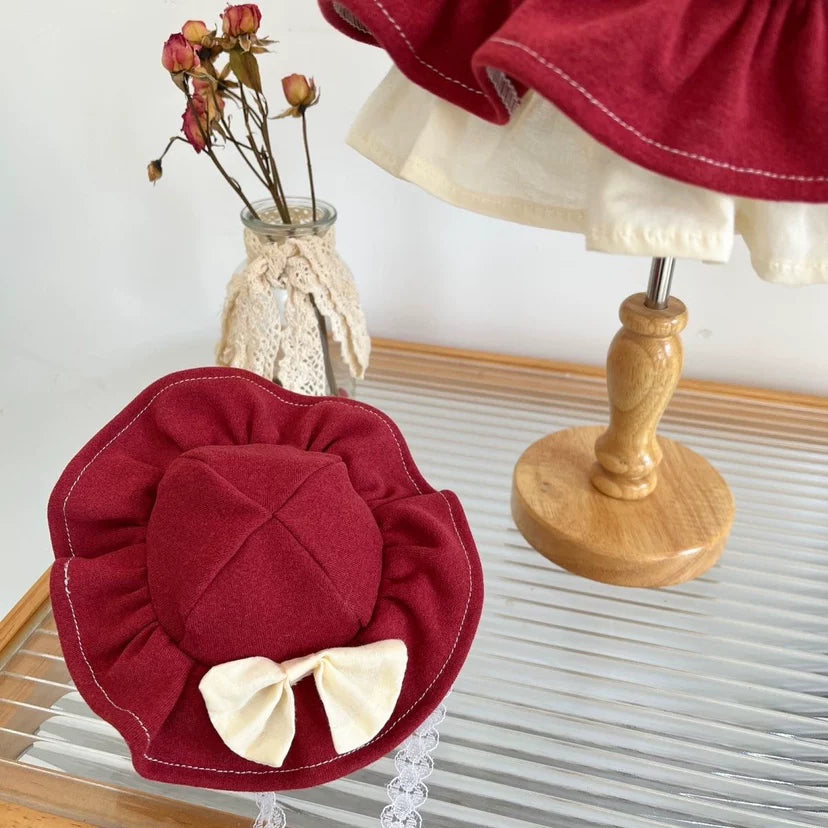 Sweet Bow Sleeve Cat Dress, Cute Dog Clothes Party Outfit