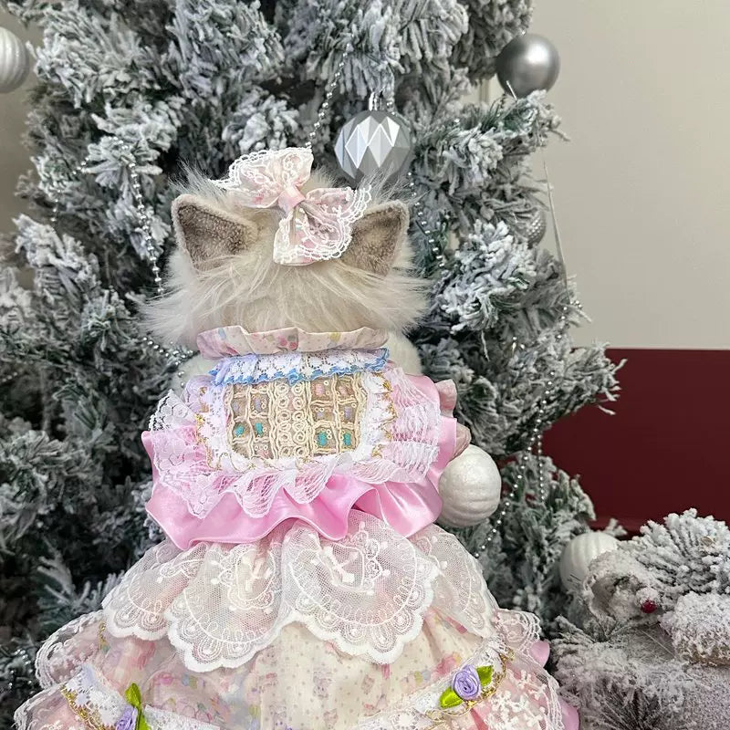 Pink British Floral Cat Dress, Cute Dog Clothes