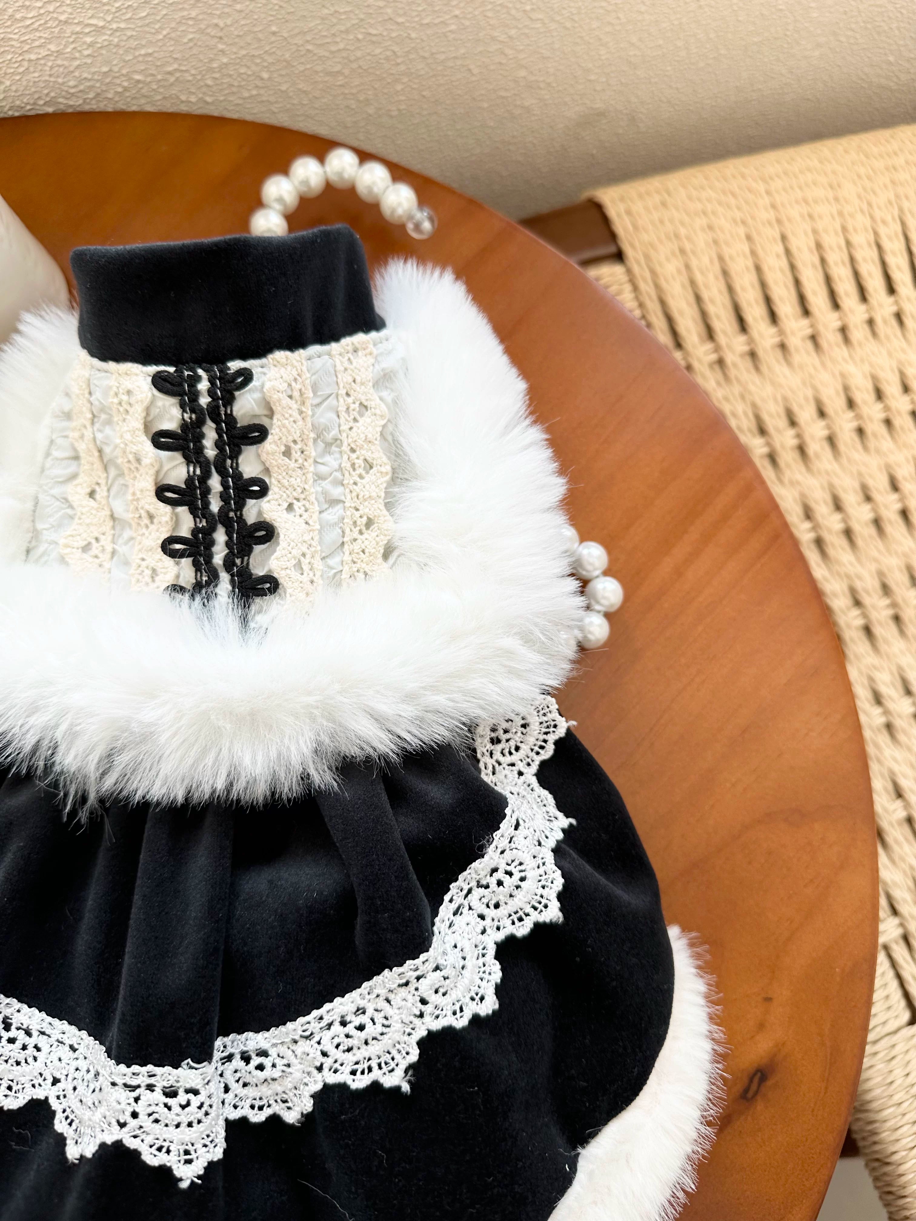 Black Velvet Cat Dress, Cat Winter Clothes Party Outfit