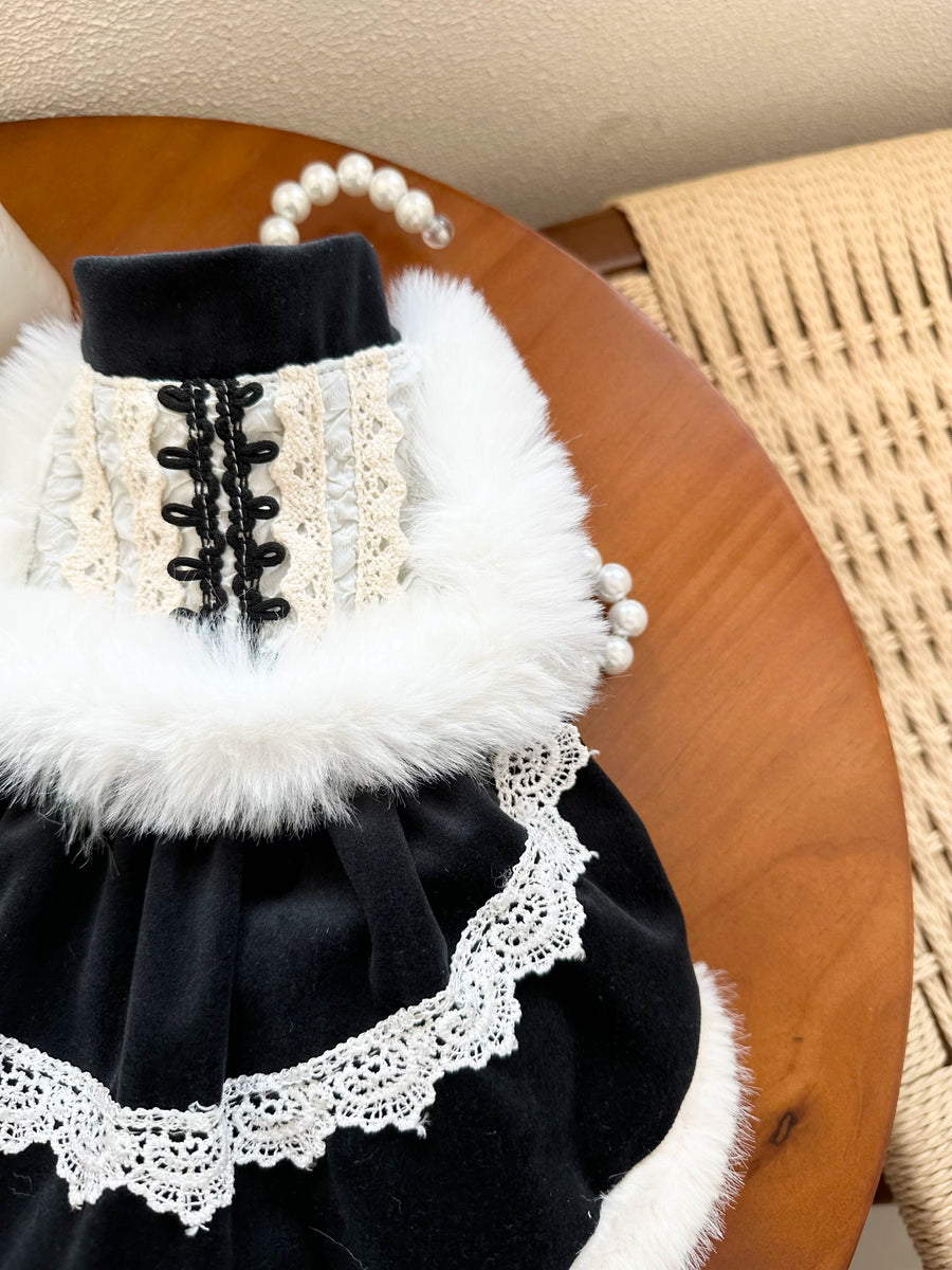 Black Velvet Cat Dress, Cat Winter Clothes Party Outfit