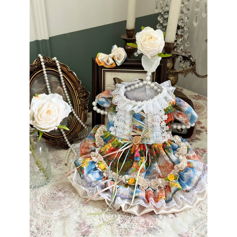 French Garden Painting Pet Dress for Cats and Small Dogs