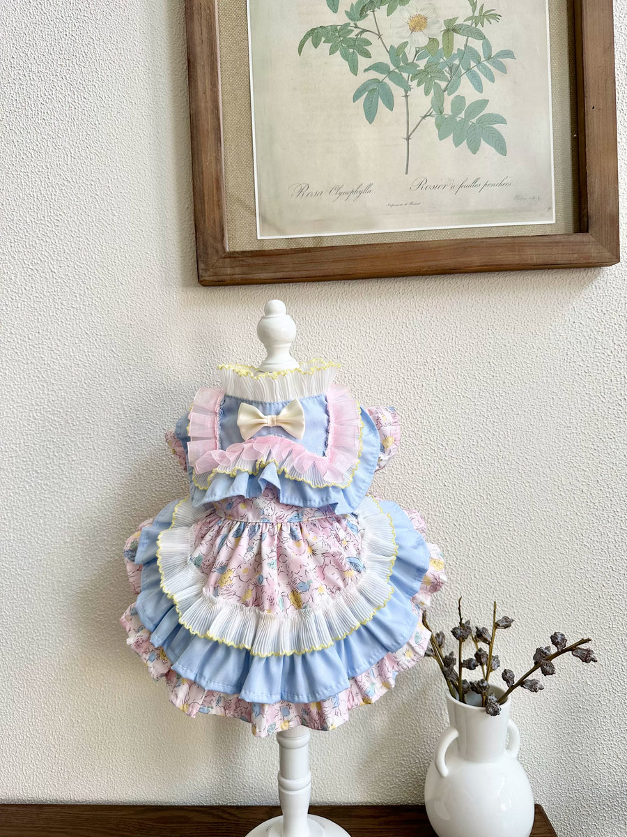 Blue Pink Ruffle Cat Dress, Dog Clothes for Small Dogs