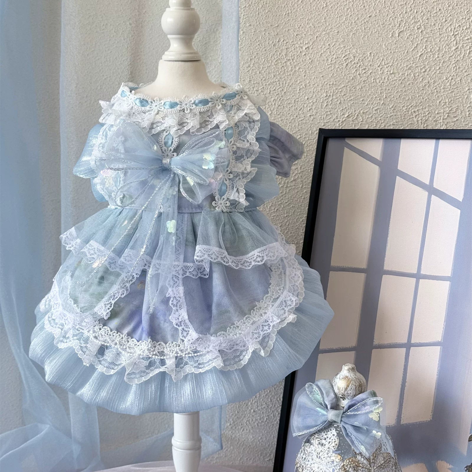 Blue Butterfly Shimmer Pet Dress for Cats and Small Dogs - Image 2