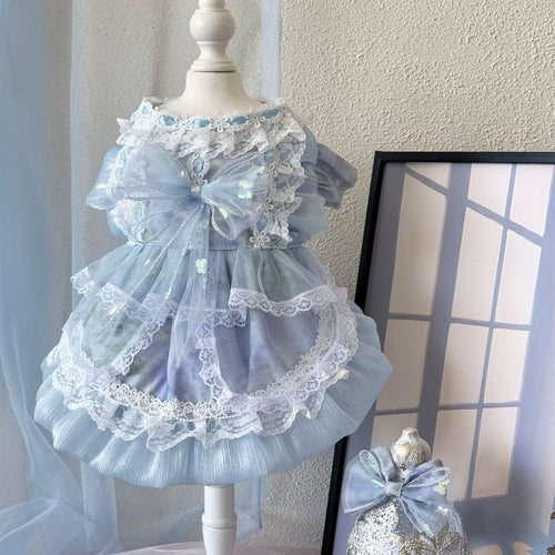 Blue Butterfly Shimmer Pet Dress for Cats and Small Dogs - Image 2